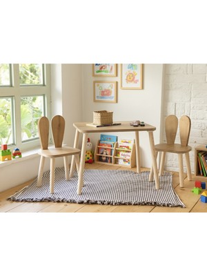 Özgürce Renkli Montessori Çocuk Masası ve Bunny Sandalye Seti, Eğlenceli Öğrenme Alanı