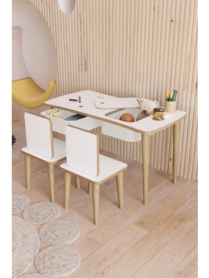 Özgürce Çocuklar Için Montessori Oyun ve Çalışma Masası Seti 45X90 Cm, 2 Sandalyeli