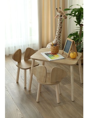 Özgürce Kahverengi Montessori Çocuk Masa ve 2 Sandalye Takımı