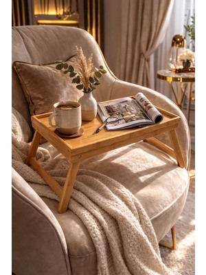 Tuğra Store Lüx Tasarım Bambu Keyif Tepsisi / Çocuk Etkinlik ve Çok Amaçlı Tepsi 40 x 30 cm