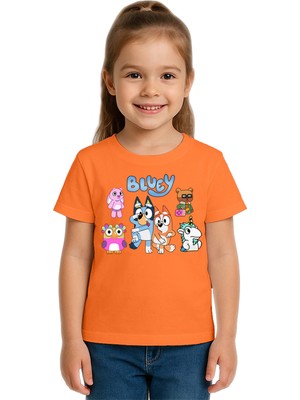 Sedirli Unisex Bluey Baskılı Çocuk Tişört Pamuklu Penye Kumaş