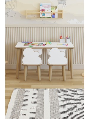 Özgürce Çocuklar Için Renkli Montessori Oyun ve Etkinlik Masası Takımı 2 Bulut Sandalye