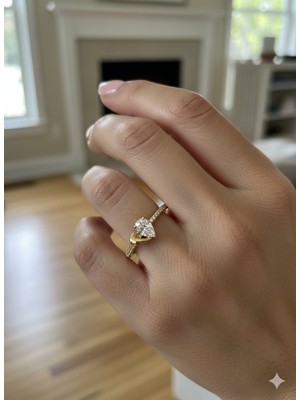 zdjewelry Çelik Xupıng Jewelry Kalp Kristal Zirkon Taşlı 14 K Altın Renk Tek Taş Kadın Yüzük