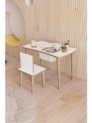 Özgürce Çekmeceli Montessori Aktivite Çalışma Masası ve Sandalye Seti