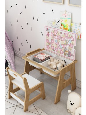 Özgürce Renkli Ahşap Montessori Aktivite Masa ve Sandalye Takımı