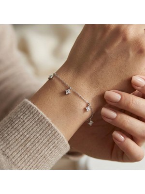 Vaoov 925 Ayar Gümüş Minimal Çiçek Bileklik