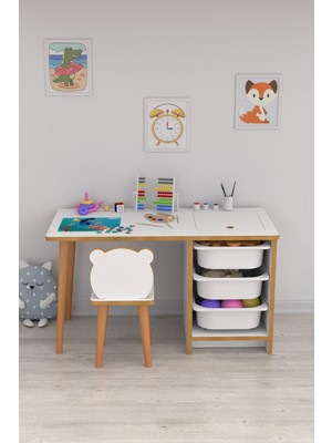 Özgürce Çocuk Çalışma ve Oyun Masası, Beyaz Sepetli, Rahat ve Şık Tasarım