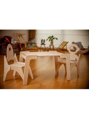 Özgürce Çocuklar Için Ahşap Montessori ve Pikler Aktivite Masa Sandalye Seti