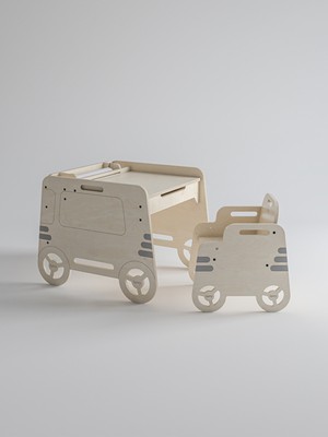 Özgürce Ahşap Çocuk Aktivite Seti, Montessori Tasarım, Masa ve Sandalye Takımı