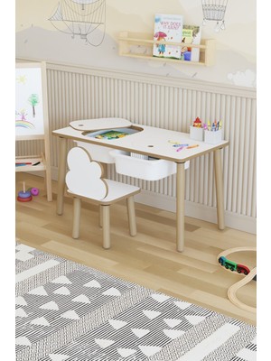 Özgürce Çocuklar Için Renkli Montessori Oyun ve Aktivite Masası Takımı, Bulut Sandalye ile