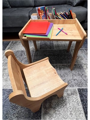 Özgürce Renkli Montessori Çocuk Oyun ve Çalışma Masası ve Sandalyesi Seti