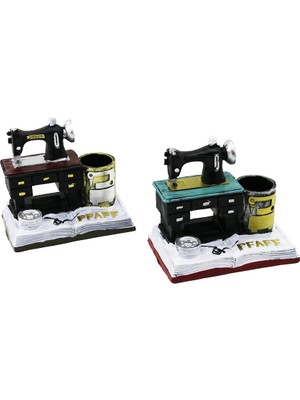 Shopwave Dikiş Makine Vintage Dekoratif Biblo - Renkli Kalemlik 12X13.5X9CM Reçine (5047)