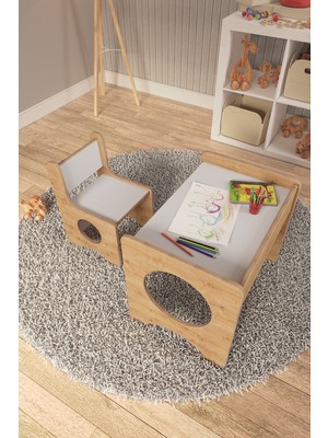 Özgürce Renkli Montessori Çocuk Çalışma Masası ve Sandalyesi Seti