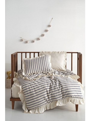 Özgürce Bluesky Bebe %100 Pamuk Fırfırlı Ipliği Boyalı Nevresim Takımı 100X150