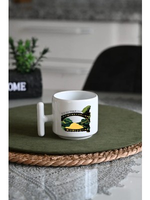 Ivart Bizde Aşka Sevdaluk Derler Tasarım Baskılı Porselen T Kulplu Kupa Bardak-Karadeniz-Trabzon-Şive