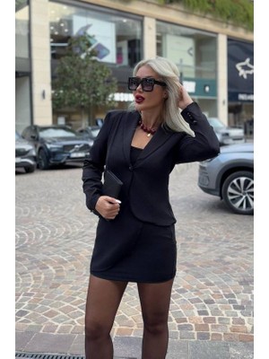 Beruflic Kadın Tek Düğme Detaylı Ceket Mini Etek Ikili Takım