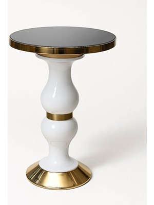 Nadisse Aynalı Üst Tablalı Lüks Yan Sehpa – Beyaz Gövde & Gold Detay – Modern Tasarım