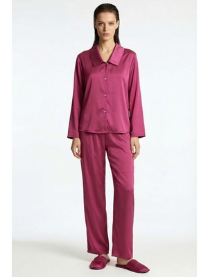 Feu De Elu Amoris Vişne Çürüğü Uzun Saten Pijama Takımı