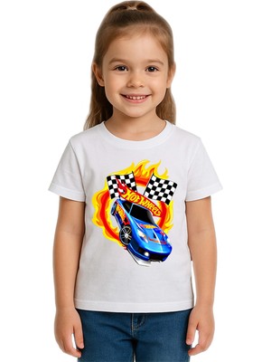 Sedirli Unisex Hot Wheels Baskılı Çocuk Tişört Pamuklu Penye Kumaş