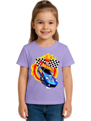Sedirli Unisex Hot Wheels Baskılı Çocuk Tişört Pamuklu Penye Kumaş