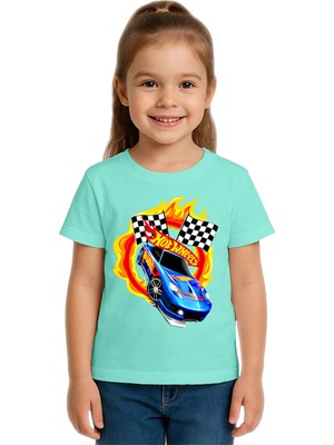 Sedirli Unisex Hot Wheels Baskılı Çocuk Tişört Pamuklu Penye Kumaş