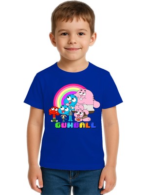 Sedirli Unisex Gumball Baskılı Çocuk Tişört Pamuklu Penye Kumaş