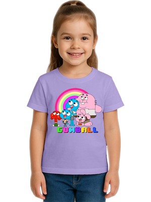 Sedirli Unisex Gumball Baskılı Çocuk Tişört Pamuklu Penye Kumaş