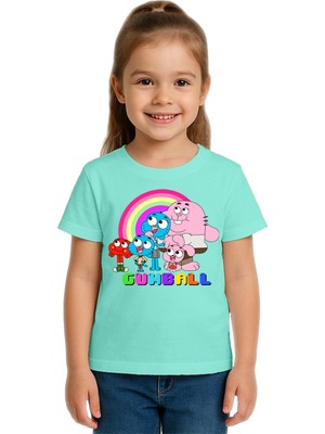 Sedirli Unisex Gumball Baskılı Çocuk Tişört Pamuklu Penye Kumaş