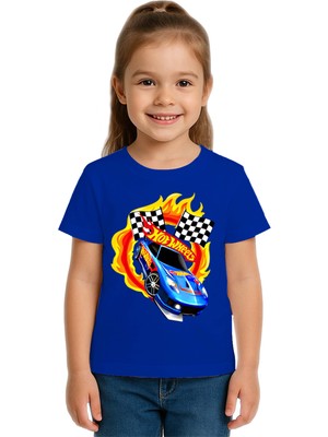 Sedirli Unisex Hot Wheels Baskılı Çocuk Tişört Pamuklu Penye Kumaş