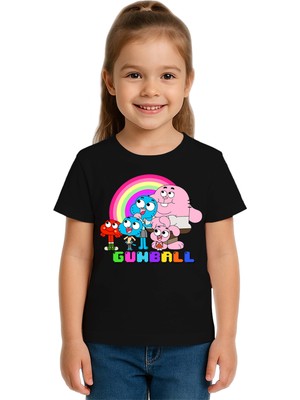 Sedirli Unisex Gumball Baskılı Çocuk Tişört Pamuklu Penye Kumaş