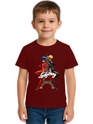 Sedirli Unisex Ladybug Baskılı Çocuk Tişört Pamuklu Penye Kumaş