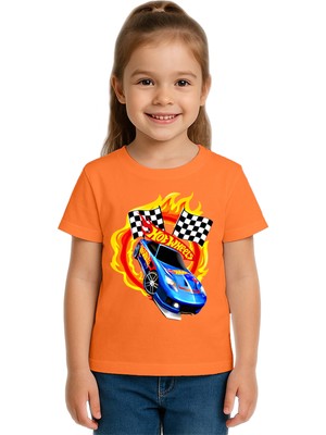 Sedirli Unisex Hot Wheels Baskılı Çocuk Tişört Pamuklu Penye Kumaş