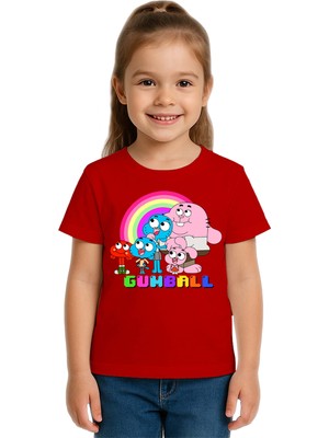 Sedirli Unisex Gumball Baskılı Çocuk Tişört Pamuklu Penye Kumaş