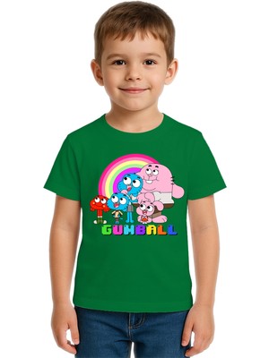 Sedirli Unisex Gumball Baskılı Çocuk Tişört Pamuklu Penye Kumaş