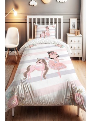 Özgürce Balerin ve Unicorn Temalı Tek Kişilik Çocuk Nevresim Takımı