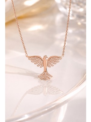 Siset Gümüş 925 Ayar  Rose  Kaplama  Zümrüdü Anka  Kuşu   Gümüş  Kolye