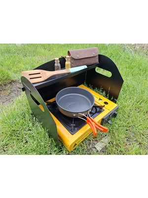 Exp-Outdoor Rüzgarlık Tekli Ocak Galvaniz Koruma Raflı Siyah