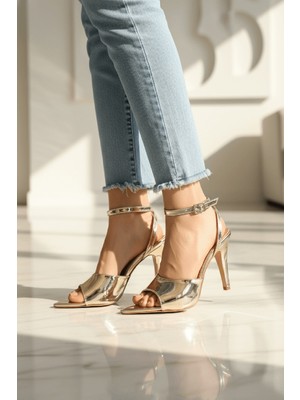 Divolya Mihri Gold Ayna (8 Cm) Sivri Burun Topuklu Ayakkabı