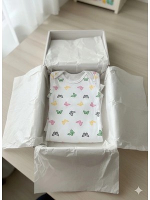 Şimo Butik Kız Erkek Çocuk Bebek Uzun Kollu Çıtçıtlı Body-Badi %100 Organik Pamuk 3.5-4-5-6 Yaş Kelebek