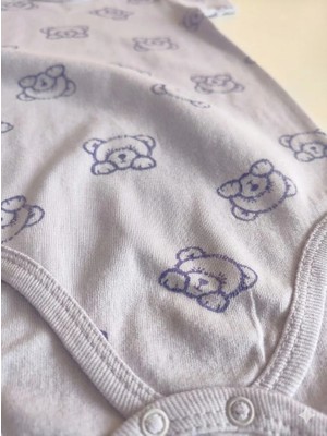 Şimo Butik Kız Erkek Çocuk Bebek Uzun Kollu Çıtçıtlı Body-Badi %100 Organik Pamuk 3.5-4-5-6 Yaş Kırçıllı Ayı Kafa Lila