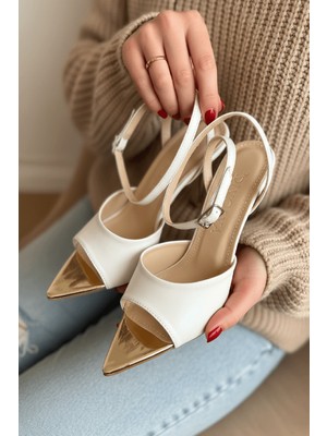Divolya Mihri Beyaz (8 Cm) Sivri Burun Topuklu Ayakkabı