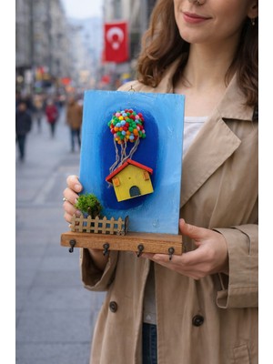 Anı Atölyesi 4 Kancalı Eskitme Ahşap Ev Temalı Duvar Anahtarlık ASKISI/30X20 cm