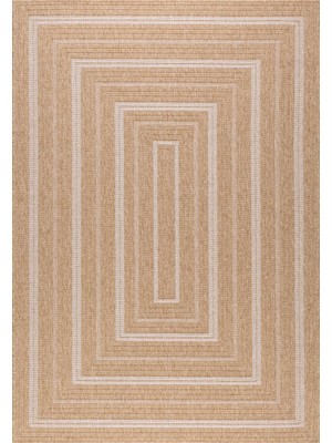 Nature - Beyaz Dikdörtgen Desenli, Doğal Jüt Görünümlü Halı - NAT8863BLA