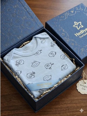 Şimo Butik Kız Erkek Çocuk Bebek Uzun Kollu Çıtçıtlı Body-Badi %100 Organik Pamuk 3.5-4-5-6 Yaş Komik Kafa Mavi