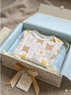 Şimo Butik Kız Erkek Çocuk Bebek Uzun Kollu Çıtçıtlı Body-Badi %100 Organik Pamuk 3.5-4-5-6 Yaş Çizgili Tavşan Kahverengi