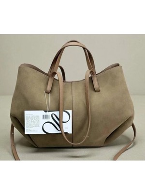 Mimoza Accessories Vizon Süet Dokulu Büyük Boy Kadın Omuz & El Çantası
