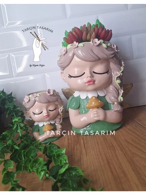 Tarçın Tasarım 18 cm Mantarlı Melek Kız Saksı 2'li Set,(Kaktüsler Dahil Değildir)