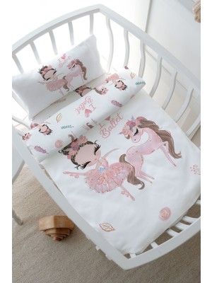 Özgürce Pembe Tütülü Balerin ve Unicorn Desenli Anne Yanı Beşik Nevresim Takımı