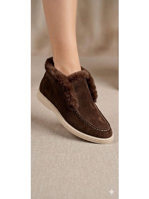 papucumun dünyası Dana Süet Kışlık Tüylü Kadın Ayakkabı