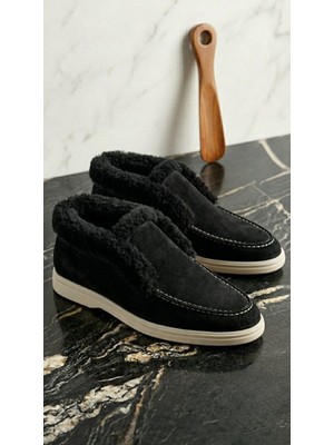 papucumun dünyası Dana Süet Kışlık Tüylü Kadın Ayakkabı